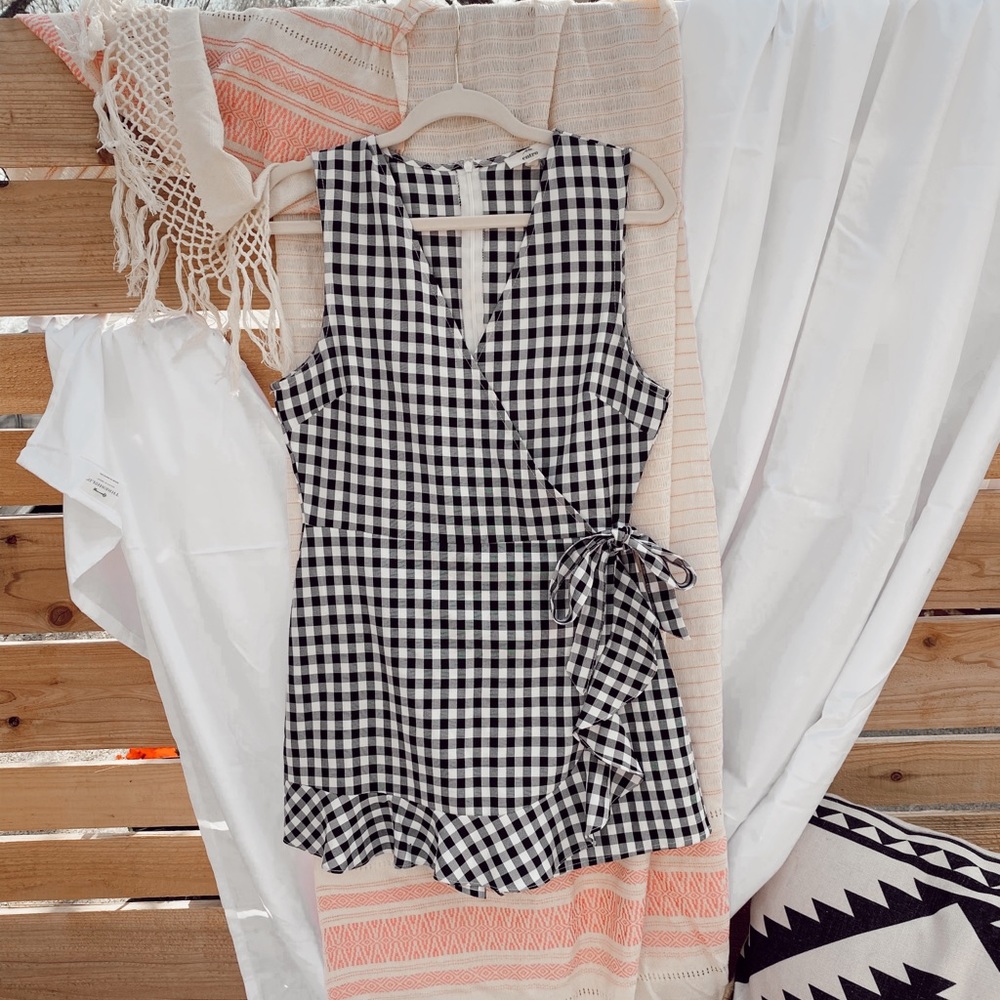Black and white gingham romper
